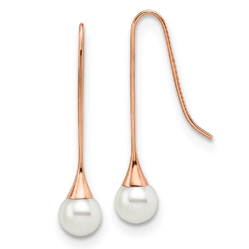 Classic Pearl Earrings-Stainless Steel Polished Rose IP-plated Simulated Pearl Earrings