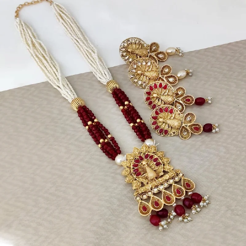 Long Chain Necklaces-Rani Sati Jewels Gold Plated Pota Long Necklace Set