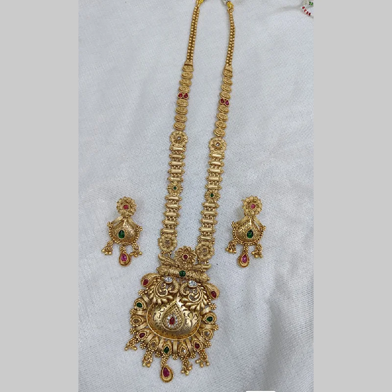 Long Silver Necklaces-Rani Sati Jewels Gold Plated Pota Long Necklace Set