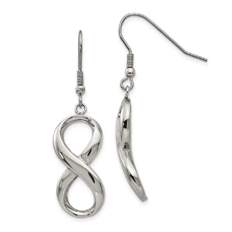 Colorful Statement Earrings-Stainless Steel Polished Infinity Symbol Shepherd Hook Earrings