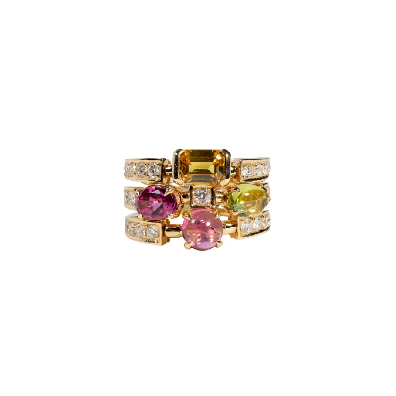 Natural Stone Rings-Tourmaline & Diamond Prismatic Ring II