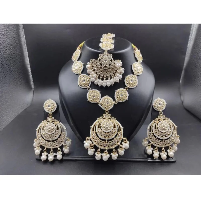 Gemstone Necklaces for Brides-Akruti Collection Gold Plated Kundan Stone And Pearl Necklace Set