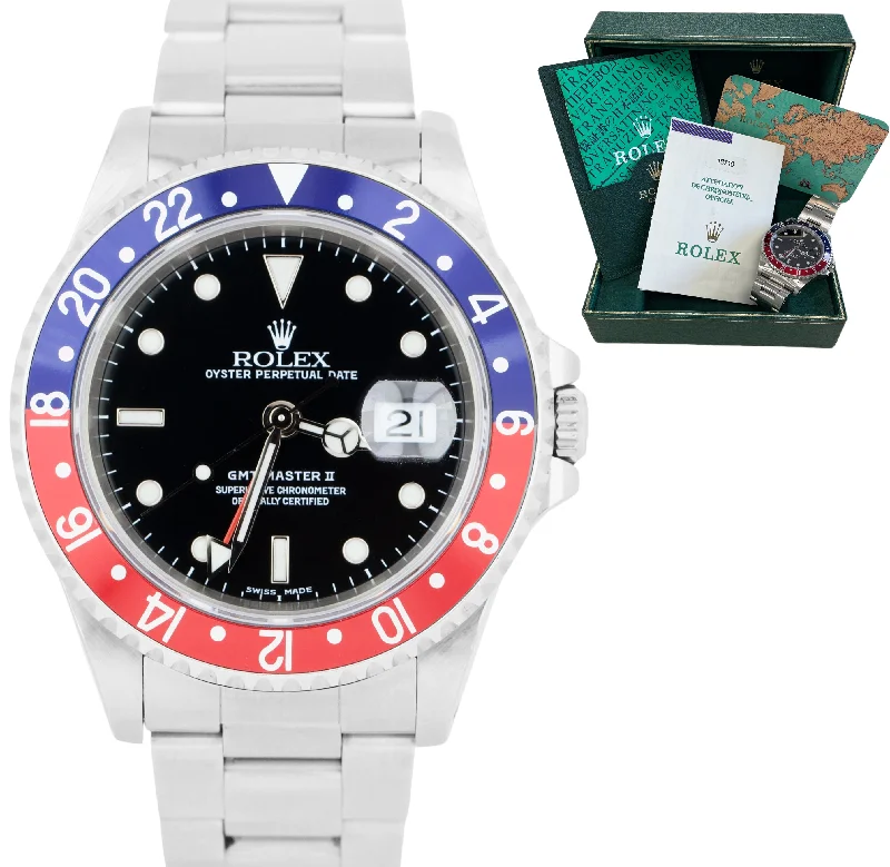 Stylish Smart Watches for Men-UNPOL. 2000 Rolex GMT-Master II 40mm 16710 Blue Red PEPSI Steel Watch PAPERS BOX