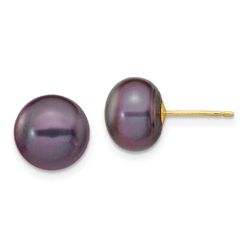 Crystal Drop Earrings-14k 9-10mm Black Button FW Cultured Pearl Stud Post Earrings