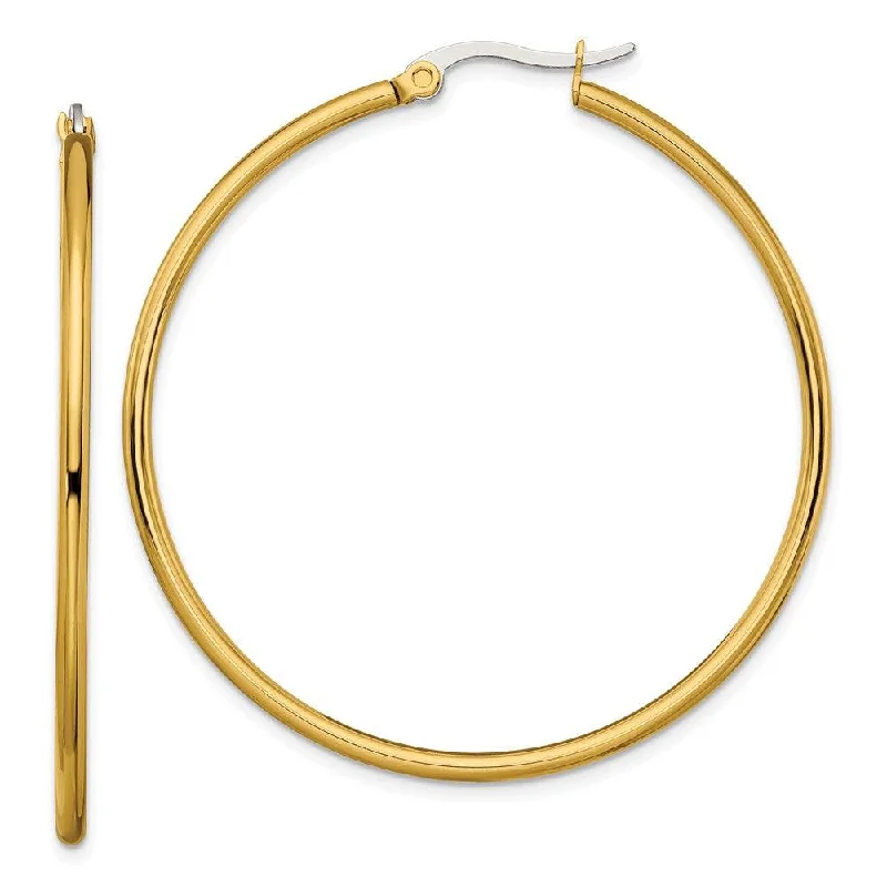 Elegant Long Earrings-Stainless Steel Gold IP plated 48mm Hoop Earrings