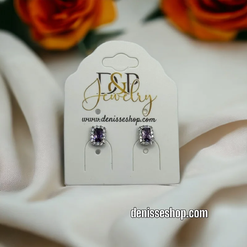 Elegant Gold Earrings-Silver Purple Stone Earrings E324