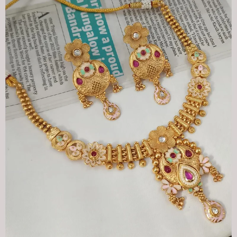 Personalized Family Necklaces-Padmawati Bangles Gold Plated Pota Stone And Pearls Meenakari Necklace Set