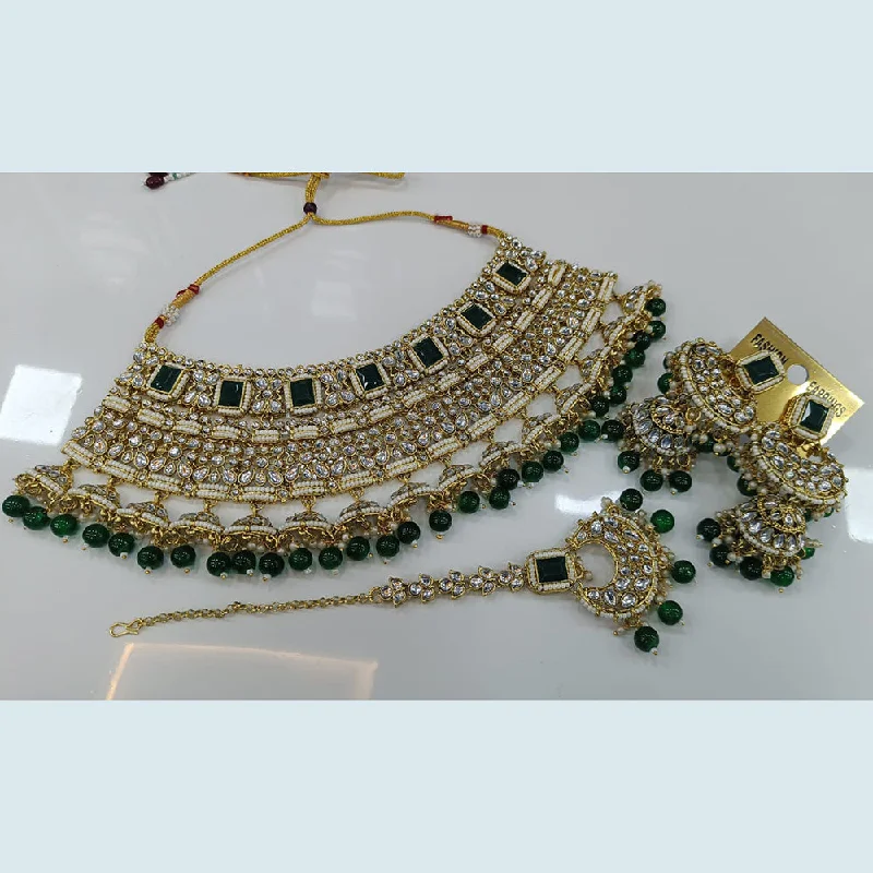 Chunky Bead Necklaces-Rani Sati Jewels Gold Plated Kundan And Pearl Choker Necklace Set