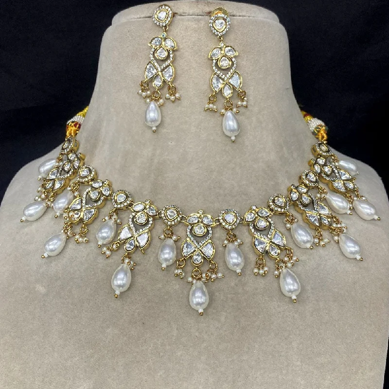 Gold and Diamond Necklaces-Amoliya Jewels Brass Polki Kundan Designer Necklace Set