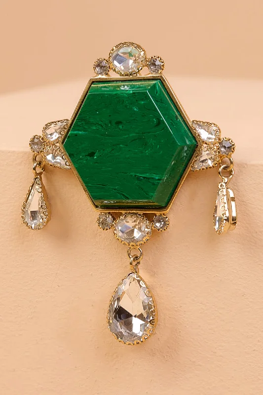 Stylish Crystal Brooch for Weddings-Green Resin Stone Brooch