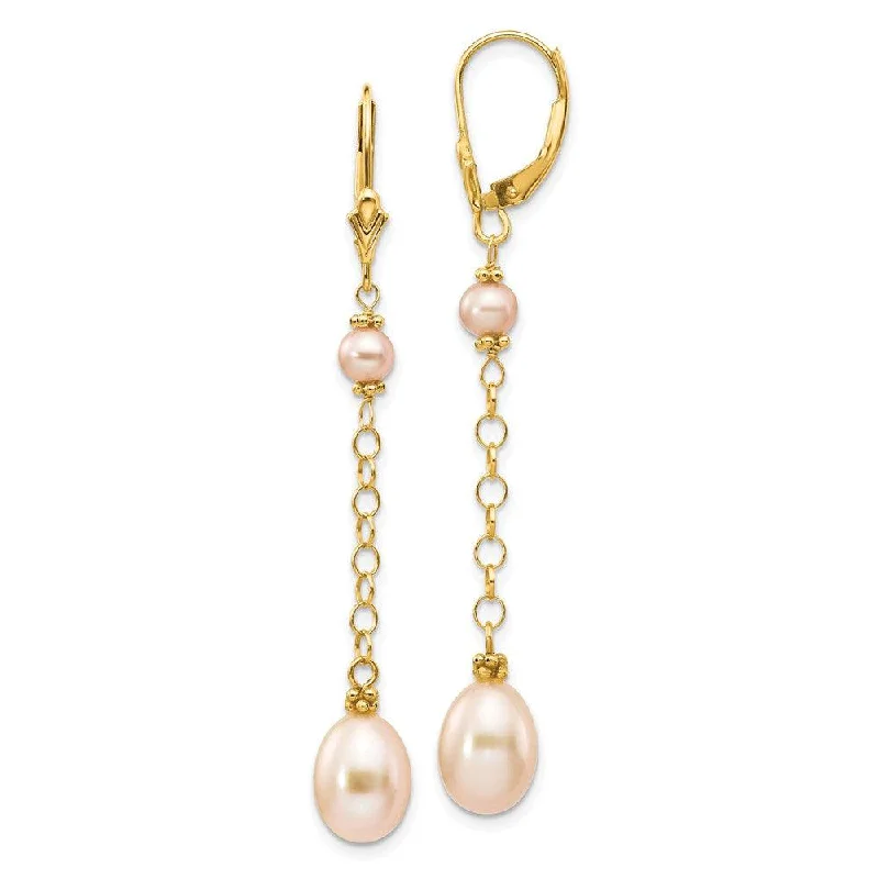 Beaded Hoop Earrings-14K 5-8mm Pink Freshwater Cultured Pearl Leverback Earrings