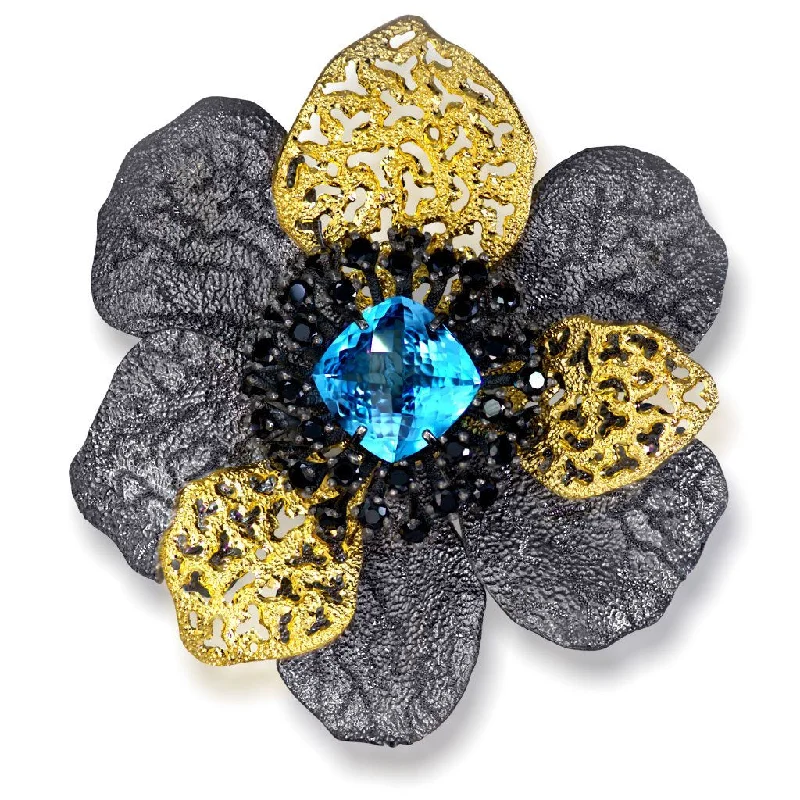 Vintage Brooch with Classic Design-Silver Coronaria Brooch/Pendant with Topaz & Spinel