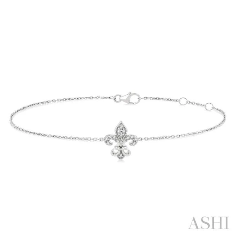 Bohemian Style Bracelets-1/20 ctw Petite Fleur De Lis Round Cut Diamond Fashion Bracelet in 10K White Gold