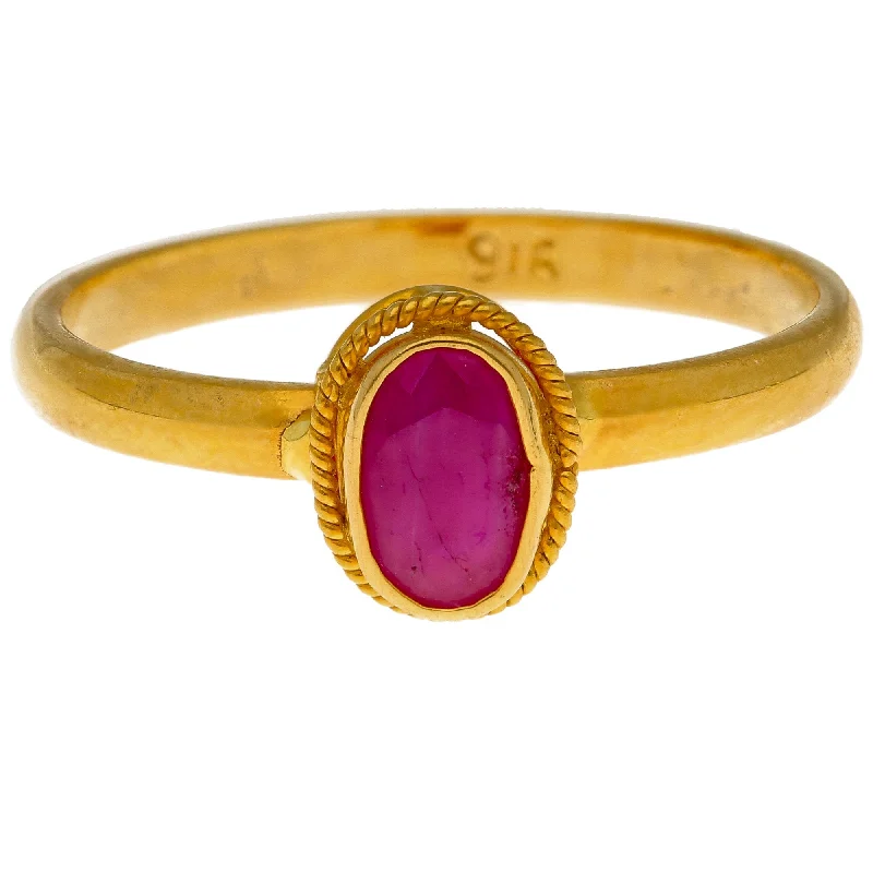 Unique Gemstone Rings-22K Yellow Gold & Ruby Oval Ring (Size 7)