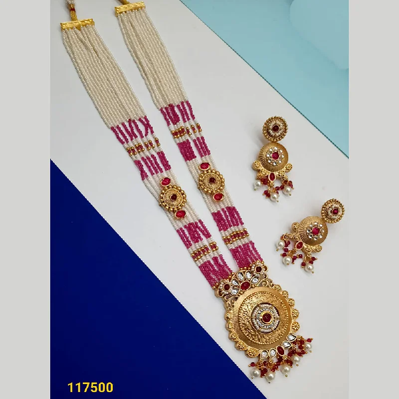 Sterling Silver Necklaces-Padmawati Bangles Gold Plated Pearl Long Necklace Set