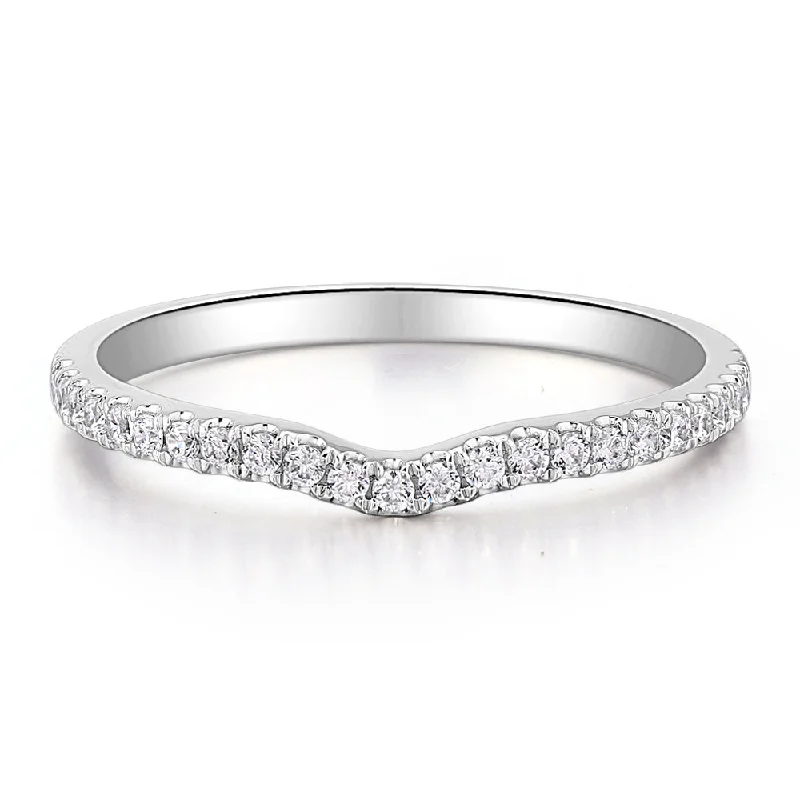 Birthstone Rings for Men-Round Brilliant curved wedding or eternity band in 14 carat white gold