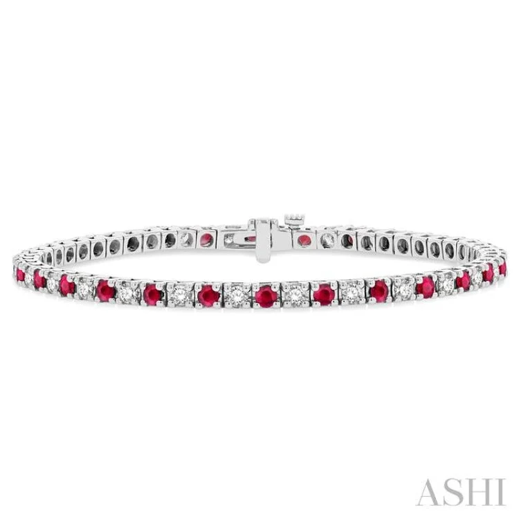 Personalized Silver Cuffs-1 1/2 ctw Square Box Link 2.5MM Ruby and Round Cut Diamond Precious Tennis Bracelet in 14K White Gold