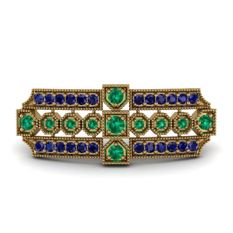 Simple Brooch with Sapphire Stones-Emerald Antique Elegance Brooch - Alondra No. 64