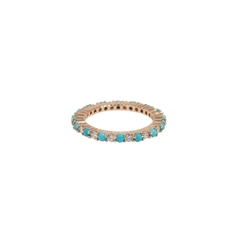 Silver Wedding Rings for Men-Way of Love Turquoise & Diamond Rose Gold Ring