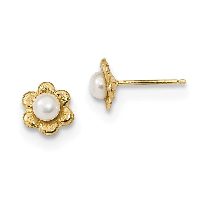 Light Crystal Earrings-14k 3-4mm White Button Freshwater Cultured Pearl Post Earrings