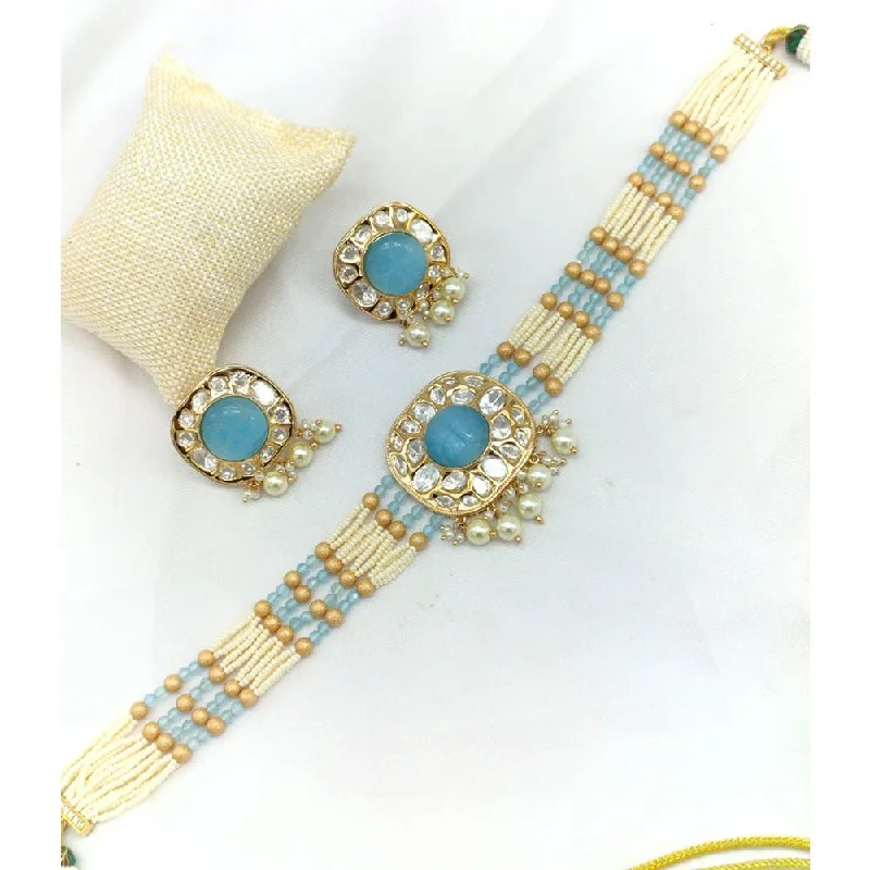 Simple Chain Necklaces-Akruti Collection Gold Plated Kundan Choker Necklace Set