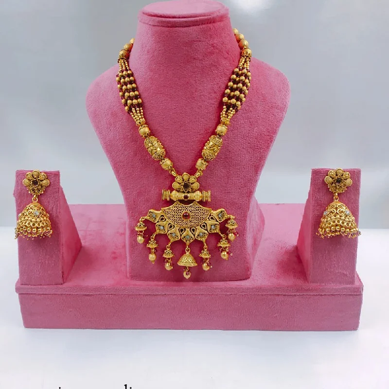 Vintage Style Necklaces-Akruti Collection Gold Plated Pota Stone And Pearls Necklace Set