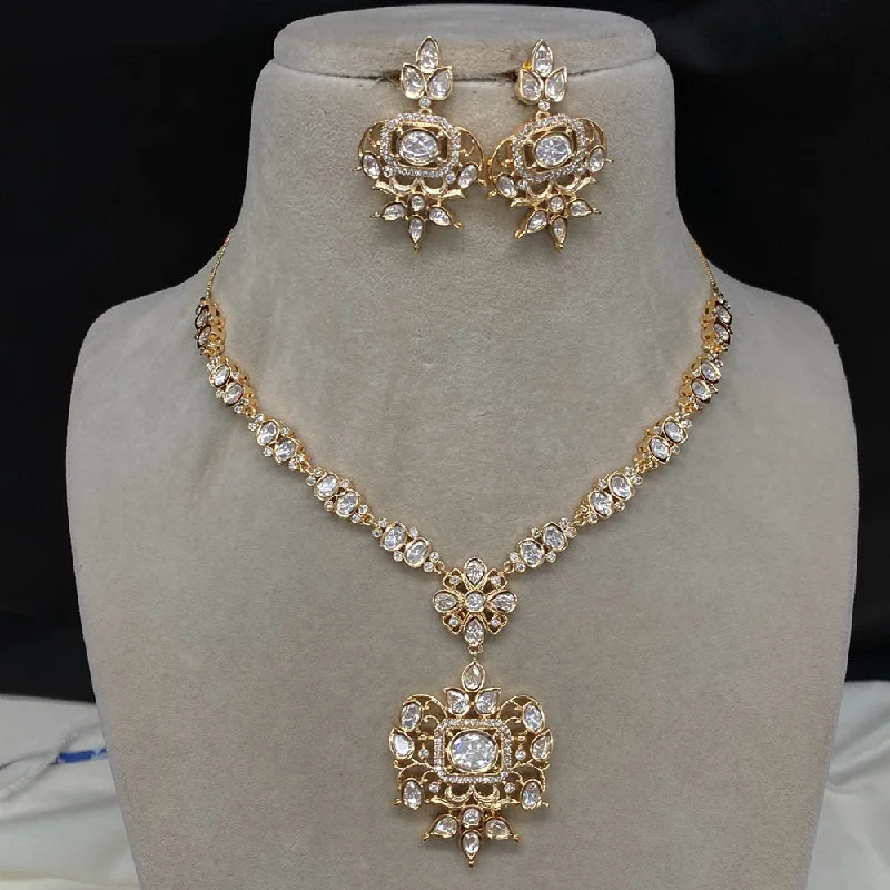 Sparkling Stone Necklaces-Amoliya Jewels Brass Polki Kundan Designer Necklace Set