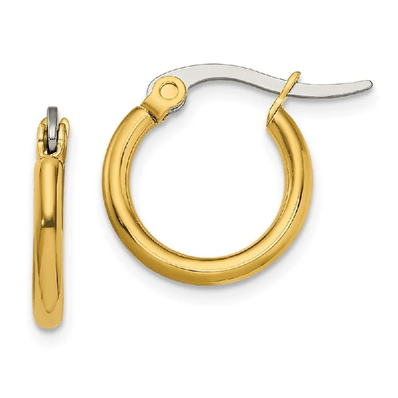 Mixed Metal Earrings-Stainless Steel Gold IP plated 15.5mm Hoop Earrings