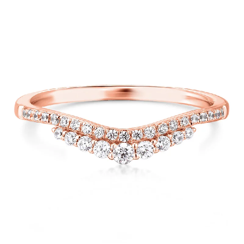 Vintage Promise Rings-Round Brilliant curved wedding or eternity band in 10 carat rose gold