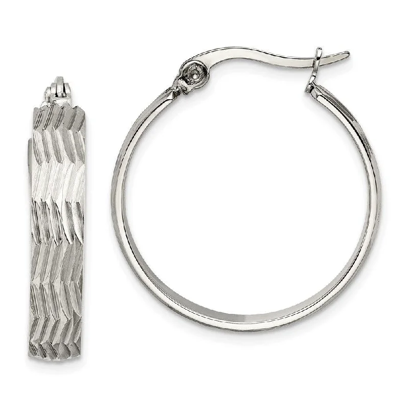 Mixed Metal Earrings-Stainless Steel Textured Hoop Earrings