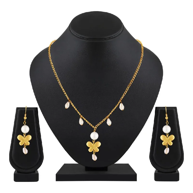 Birthstone Necklaces for Gifts-Mahi Flying Butterfly-Shaped Necklace Set with Artificial Beads for Women (NL1103842G)