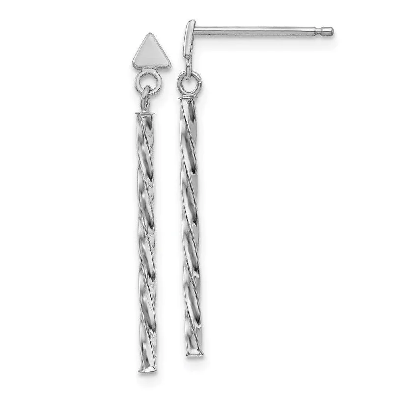 Personalized Earrings for Gifts-14k White Gold Polished Twisted Dangle Tube Earrings