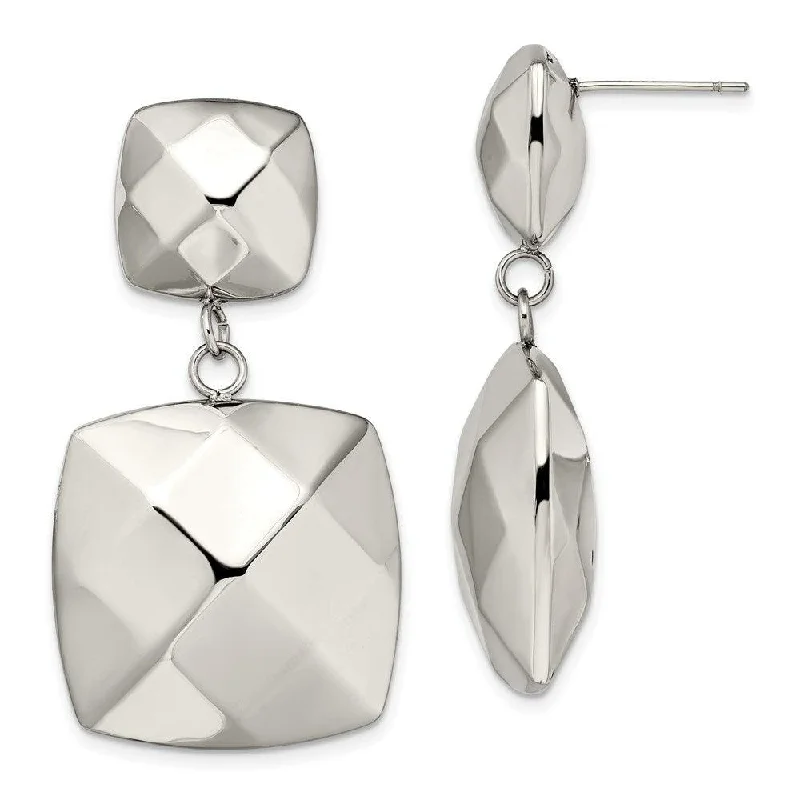 Artisanal Earrings for Sale-Stainless Steel Polished Hollow Squares Post Dangle Earrings