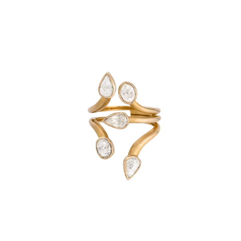 Gold Band Rings-Matte Gold & Diamond Glissade Drops Ring