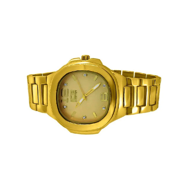 Elegant Gold Watches-Gold Modern Fashion Metal Band Watch