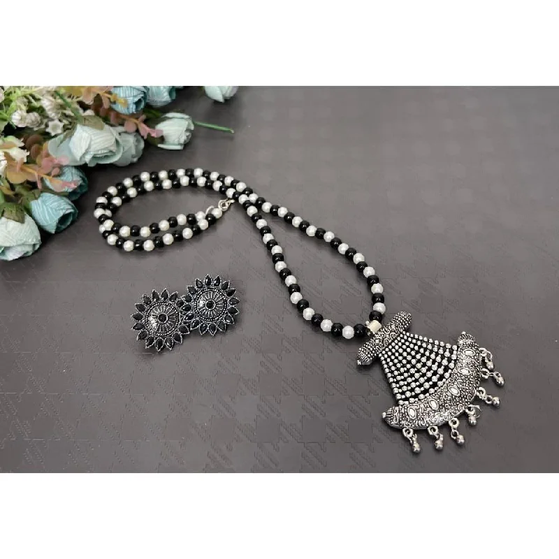 Large Statement Necklaces-Akruti Collection Oxidised Plated Long Necklace Set