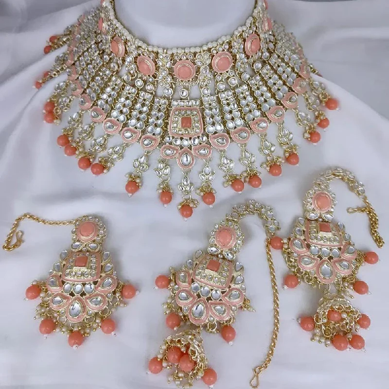 Fashionable Statement Necklaces-Gehana Mahal Gold Plated Kundan Stone Necklace Set