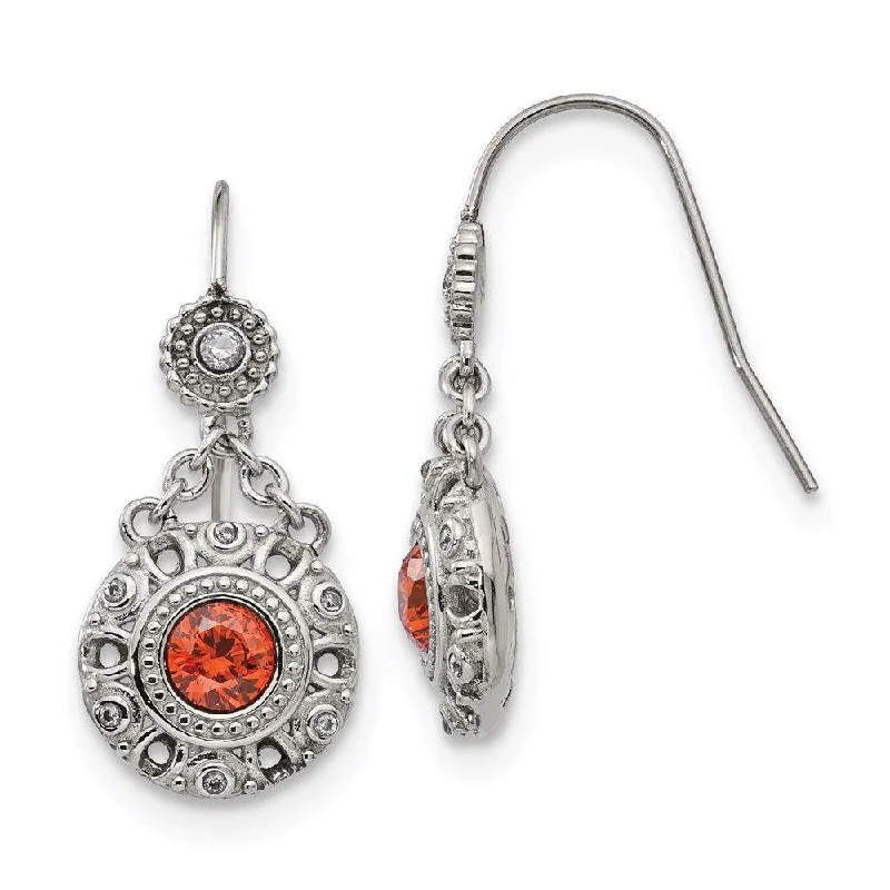 Simple Rose Gold Hoops-Stainless Steel Polished Red and Clear CZ Circle Earrings