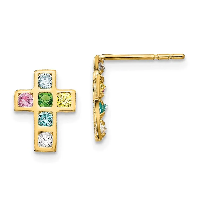 Statement Earrings for Teens-Madi K Kid's 14k  Multi-colored CZ Cross Post Earrings