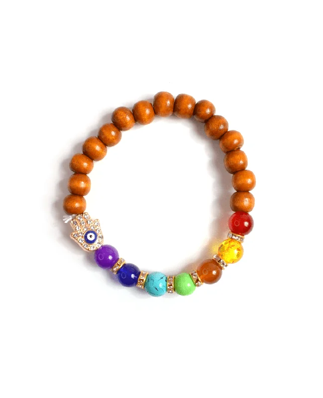 Gold Plated Charm Bracelets-Chakra Symbols Wooden Bracelet