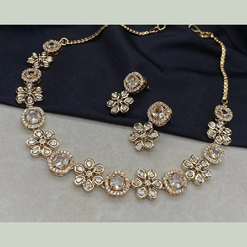 Luxury Necklaces with Diamonds-Royal Kundan Jewellery Gold Plated Polki Kundan Necklace Set