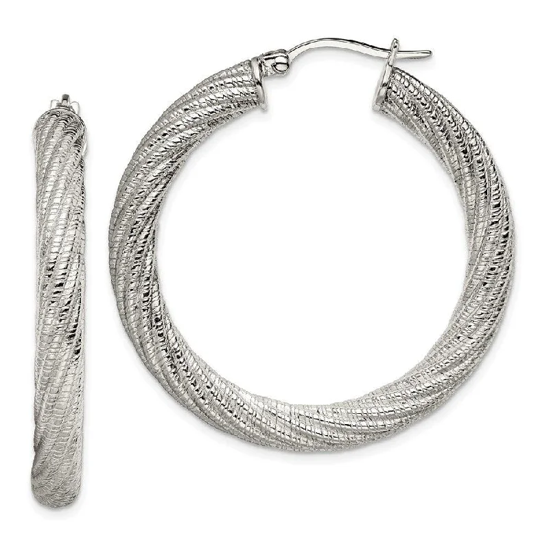 Party Earrings for Women-Stainless Steel Textured Hollow Hoop Earrings