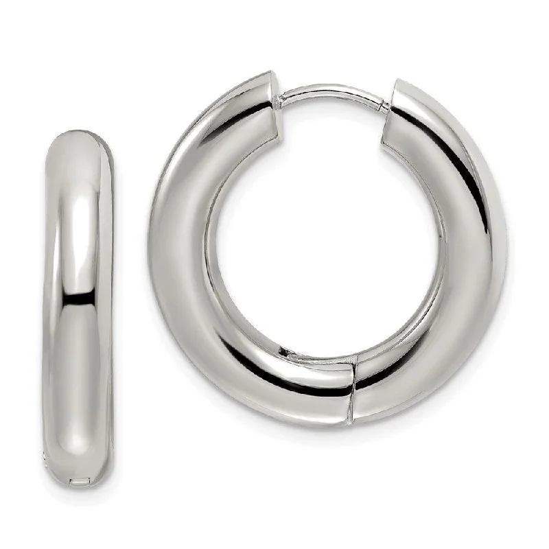 Elegant Gold Earrings-Stainless Steel Polished 5mm Hinged Hoop Earrings