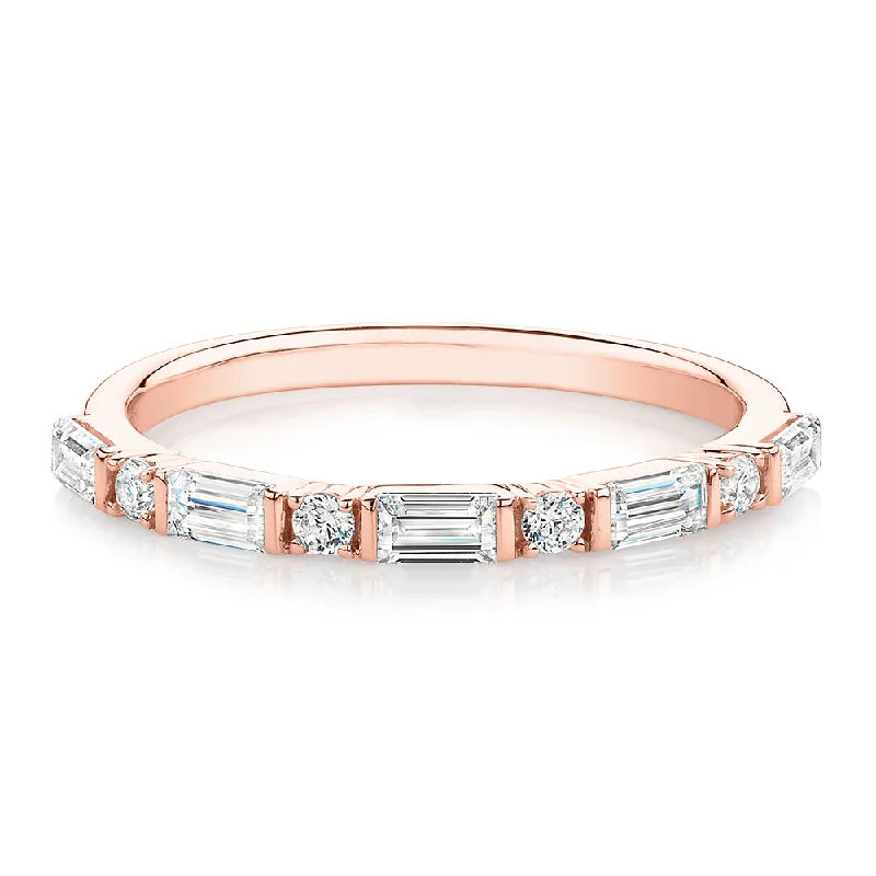 Large Statement Diamond Rings-Baguette wedding or eternity band with 0.75 carats* of diamond simulants in 10 carat rose gold