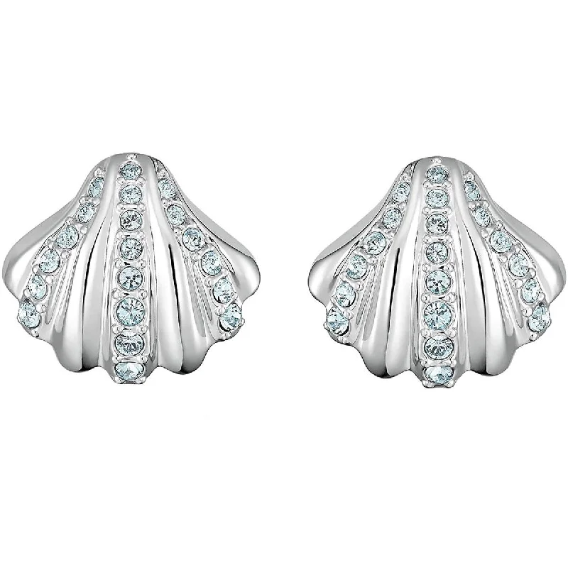 Light Crystal Earrings-Swarovski Women's Earrings - Shell Rhodium Plated Blue Crystals Pierced | 5526494