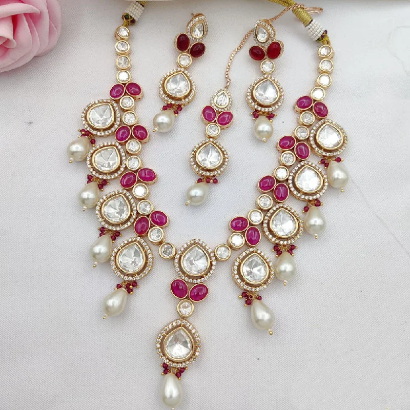 Multi-Colored Crystal Necklaces-Jewel Addiction Gold Plated Polki Kundan Necklace Set