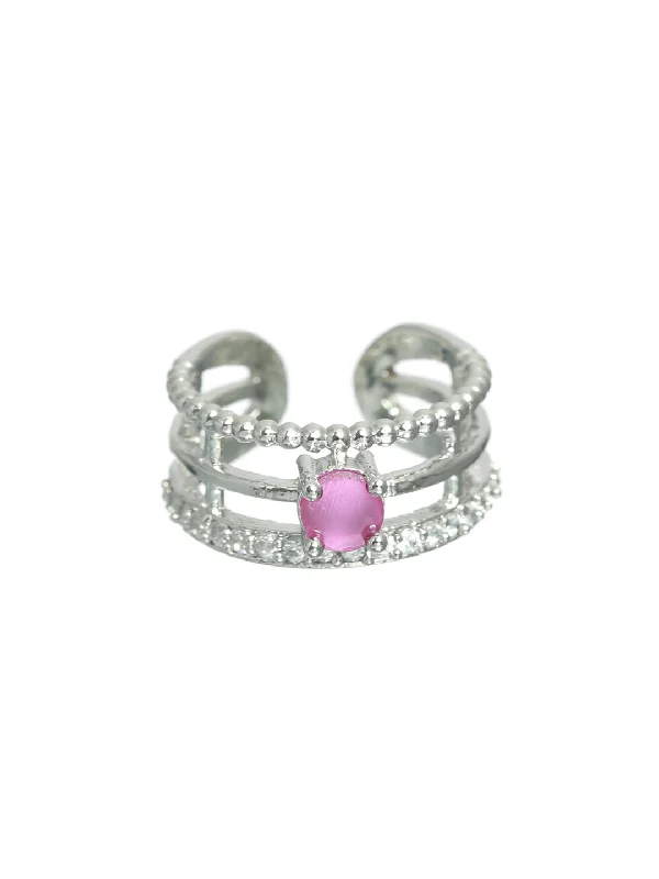 Unique Promise Rings-Pink Silver-Plated Ad-Studded Handcrafted Adjustable Finger Ring