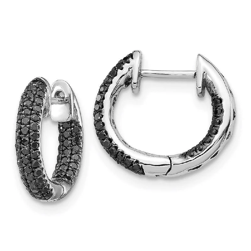 Gemstone Stud Earrings-14k White Gold Black Diamond Hinged Hoop Earrings