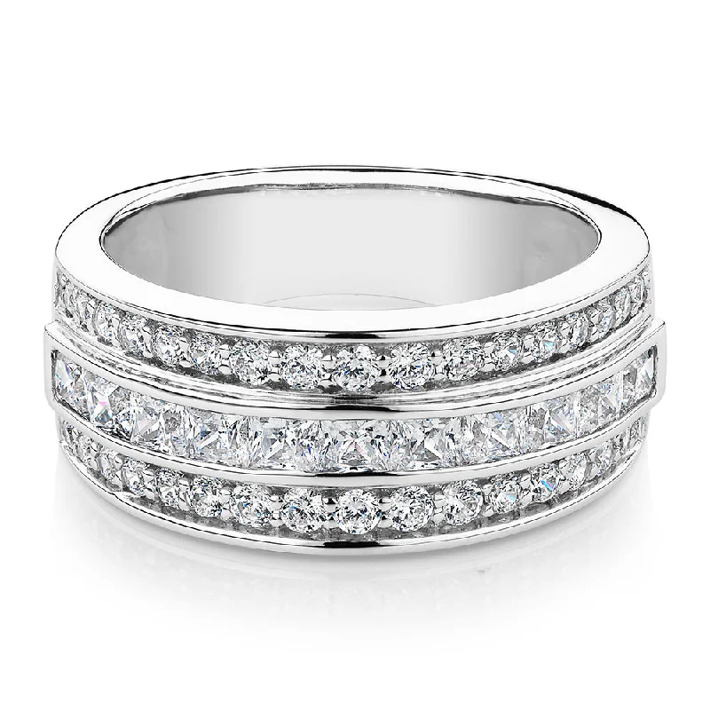 Vintage Platinum Wedding Rings-Princess Cut and Round Brilliant Dress ring with 1.62 carats* of diamond simulants in 10 carat white gold