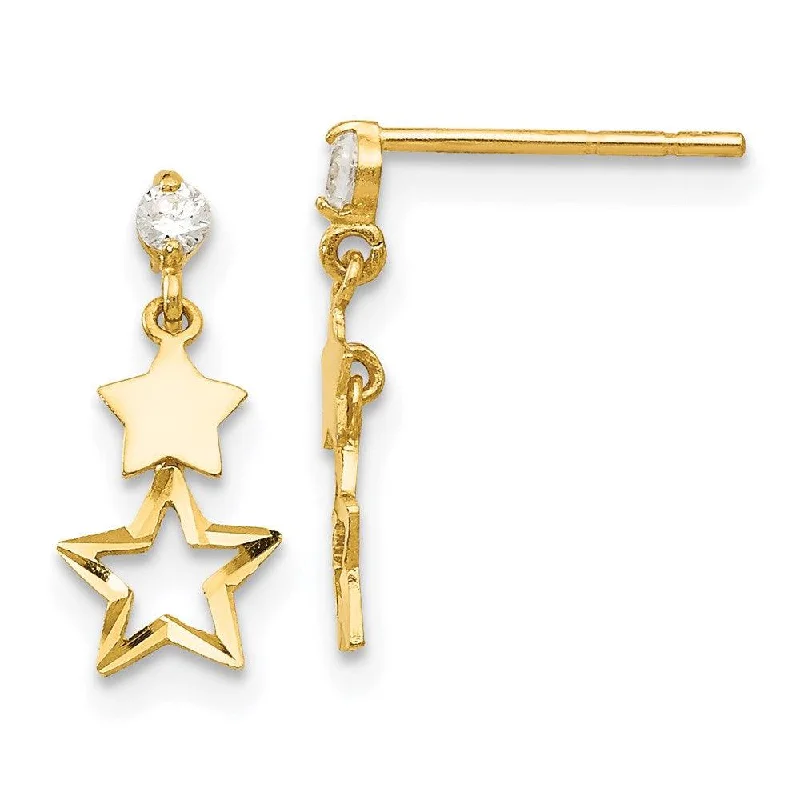 Designer Crystal Earrings-Madi K Kid's 14k  CZ Polished Star Post Dangle Earrings